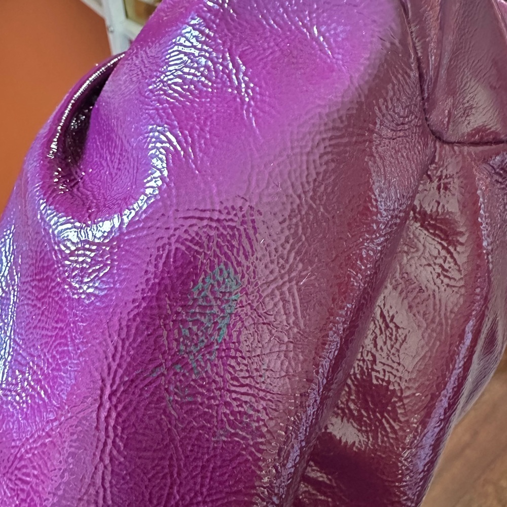 Coach Purple Leather Shoulder Bag with Plaid Accent Scarf - Picture 11 of 13